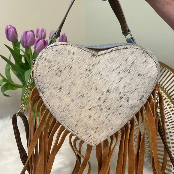 Heart-Shaped Embossed Crossbody Bag - Gray and Brown - Picture 2 of 2